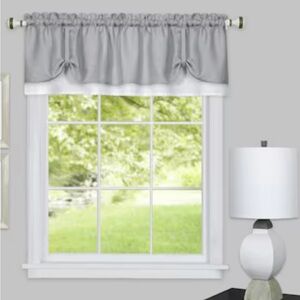 DARCY Double Layered Pick Up Valance / 58” x 14” Silver/Grey White NEW NIP